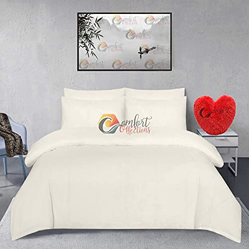 Comfort Collections Brushed 100% Cotton Flannel Flannelette Plain Duvet Quilt Cover Bedding Set Cream Double 200cm x 200cm Approximate