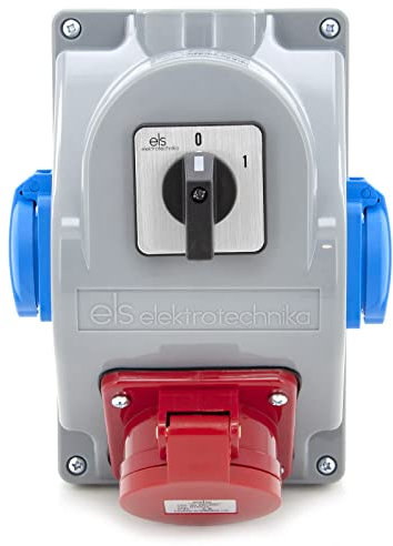 ELS Elektrotechnika Distributore di corrente da parete, 2 x 230 V Schuko + 1 x CEE 16 A e interruttore 0-1, distributore di corrente cablato, connettori per interni/esterni, officine e fabbriche