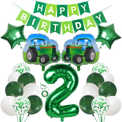 Traktor 2. Geburtstag Junge Deko mit Happy Birthday Girlande und Luftballons