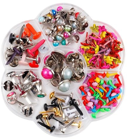 Duories 100 Stück 6-12mm Mini Runde Brads Set Metall Musterklammern Bunte Pearl Verschlussklammern Klammern Rundkopf Papier Befestigungen für Basteln DIY Handwerk Scrapbooking Karten,Stil 2
