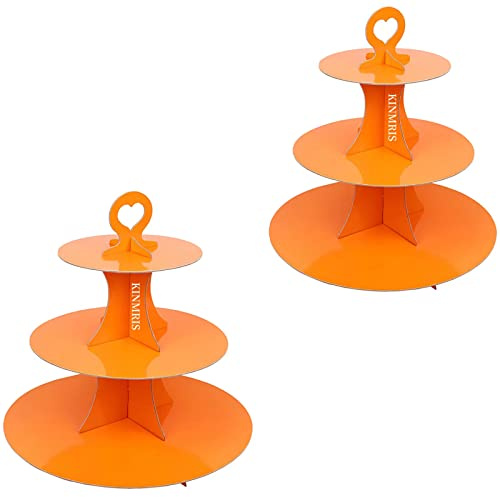KINMRIS Paquete de 2 soportes para cupcakes de 3 niveles con borde redondeado para tartas, soporte de cartón para tartas, suministros de fiesta de cumpleaños, nivel de 3 niveles (J-naranja)