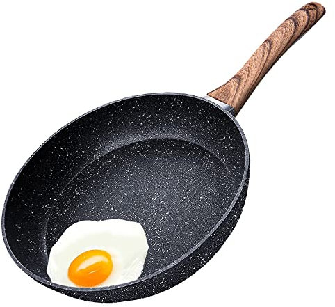HIYAA Frying Pan, Frying Pan Non Stick with Sturdy Handle-Anti-Scratch Anti-Stain Induction Wok Non Stick, Frying Pan 28cm Induction Cast Aluminium Induction Wok, Black