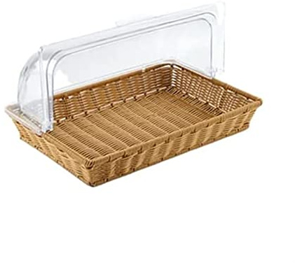 Corbeille à fruits pain Imitation rotin panier avec couvercle rectangulaire présentoir alimentaire panier tissé plateau à pain avec couvercle rabattable transparent ( Color : 02 , Size : 53*33*8cm )