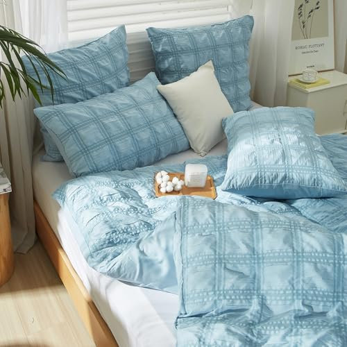 YASMENG Seersucker Ropa de cama de 135x200 cm, 4 piezas, juego de funda nórdica de microfibra de verano, suave, transpirable, funda de edredón con cremallera y 2 fundas de almohada de 80x80 cm