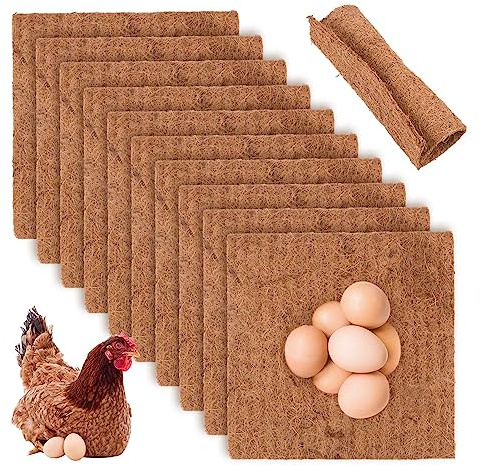 Chicken Nesting Pads, 10 Pack Chicken Nest Pads Natural Coconut Fiber Chicken Nesting Box Liners Chicken Coop Bedding Mats Hen House Bottom Poultry Supplies for Hen Laying Eggs(size:11.81x11.81inch)