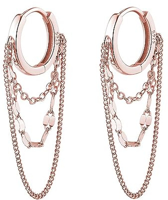TOEECY Ohrringe Silber 925 Cubic Zirkonia Huggie Creolen mit Kette Gold Vergoldet Ohrringe Threader Dangle Tropfen Wassertropfen Ohrhänger für Damen
