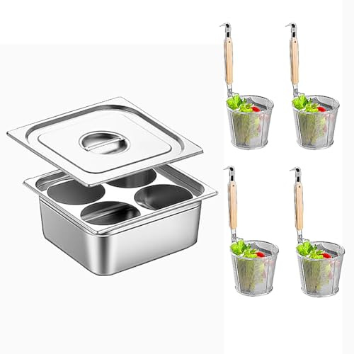 RSBFER Edelstahl-Nudeltopf-Kocher-Set mit Siebkorb, Haushaltsküche, Suppentopf, Restaurant-Dampftopf, Nudelkoch-Kochgeschirr,4 Holes