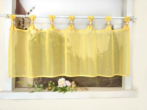Devola Scheibengardine Einfarbig Bistrogardine Voile Kurzgardine Transparent Küchengardinen Modern mit Schlaufen Cafe Gardinen Kurzstores Gardinen HxB 30x90cm Gelb 1 Stück