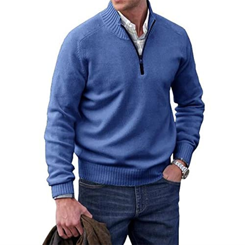 ZHONGLE Hombres Cachemira Cremallera Suéter Básico,Suéter de Punto Casual Jersey de Manga Larga,Suéter de Punto de Invierno para los Hombres (X-Large,Azul)