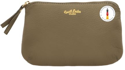 Gusti Kosmetiktasche Leder -Louise Damen und Herren Utensilientasche Kulturbeutel Waschtasche Schminktasche Kulturtasche Goldener Zipper Grau Leder