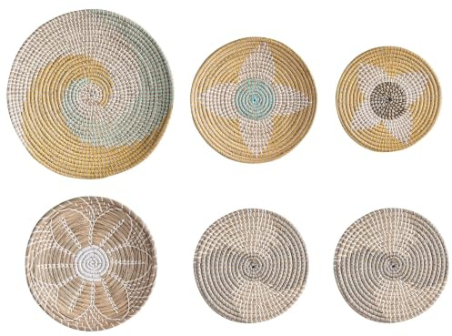 Wanddeko Seegras bunt geflochten Wandkörbe 6er Set Kreise Boho Bacninh