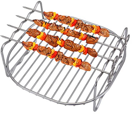 JPSDOWS Rejilla para freidora de Aire de Doble Capa,Rejilla para freidora de Aire de Acero Inoxidable - Accesorio Multiusos para Airfryer con Pinchos | Soporte de Parrilla de Acero Inoxidable