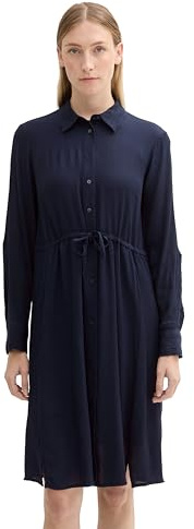 TOM TAILOR Damen Hemd-Kleid mit Bindegürtel,10668 - Sky Captain Blue, 36