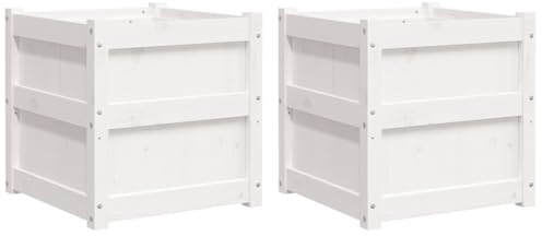 vidaXL Jardinières 2 pcs, Lits Surélevé, Bacs à Fleurs, Pots de Plantes, Boîtes à Fleurs Jardin Patio Terrasse, Blanc Bois de Pin Massif