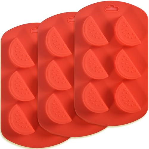 Newk Silikonform in Obstform, 6 Mulden, Wassermelone, 3D-Backformen, antihaftbeschichtet, lebensmittelecht, für Seife, Eiswürfel, Süßigkeiten, Fondant, Schokolade, 4 Stück