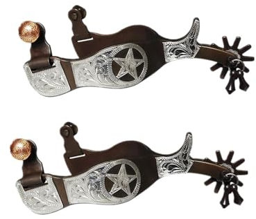 Sport Tent Reitsporen Vintage West Spur Stahl geschnitzt Westernsporen Retro Bronze Pferdesporen mit Zahnrädern Sporen-Set für Reiten Training Cowboy Ranger Karneval Fasching (Brauen/Silberstern)