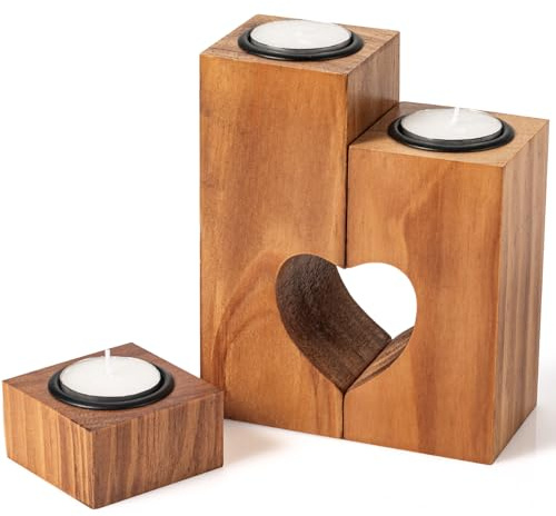 Herz Teelichthalter Holz -Set aus 3 Kerzen Deko,Mama Oma Geschenk Weihnachten,Nikolaus Geschenke,Personalisiert Romantische Geschenke für Freundin Tante Schwiegermutter