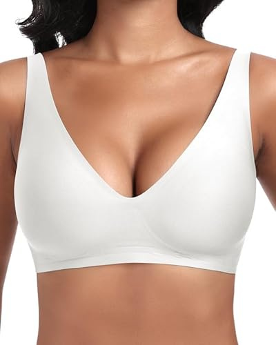 Jiuday Tiefer V Push Up BH Damen ohne Bügel Bequemer Jelly BH für Große Brüste Starker Halt Seamless Soft Bra Bügelloser Gepolstert Glatter Nahtloser Bralette