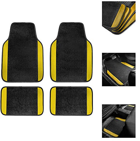 Auto FußMatten für Peugeot 2008 207 3008 308 5008 508 607 RCZ Universal Plüsch Fussmatten Wasserdicht rutschfest Allwetterschutz Automatten Auto-Innenraum Schwarz Gelb