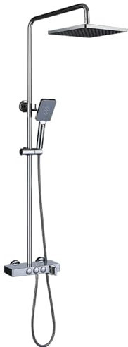 BiaoTeng Colonne de Douche Avec Mitigeur Chromé, Robinet de Baignoire Sortie d'eau 3 fonctions Cascade Colonne de Douche Réglable en Hauteur, Chrome