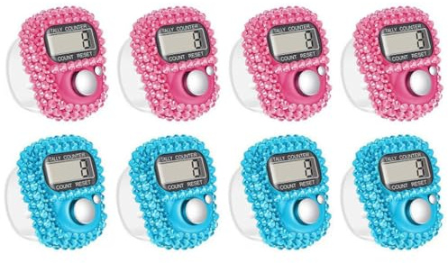 Hitopin 8 Piezas Contadores Electrónicos De Dedos,Contador Electrónico De Dedos,Contador Digital De Dedos,Mini Contador De Vueltas, para Inventario, Deportes, Marketing, Avión, Golf (Azul, Rosa)