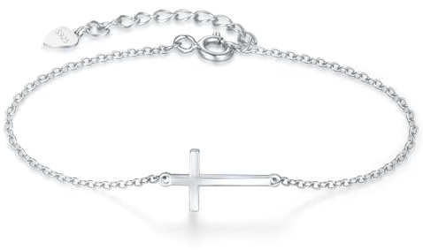 SILBERTALE 925 Sterling Silver Cross Bracelet for Women Dainty Faith Bracelets Religious Adjustable Bracelets Confirmation Gifts