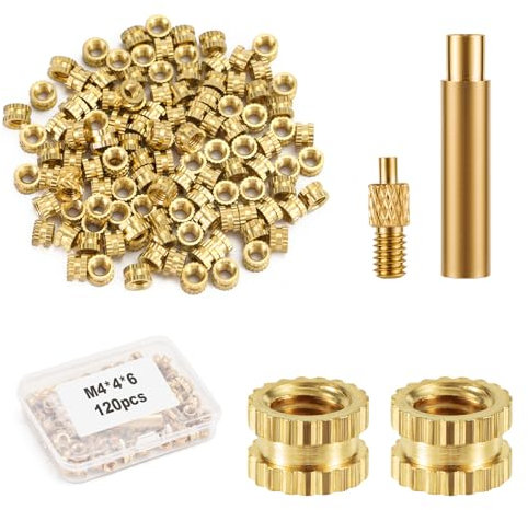 120 Piezas Inserto Roscado, M4 x 4 x 6 Tuercas de Inserción Roscadas 3D Tuerca de Incrustación de Calor de Rosca Interna para Piezas de Impresora 3D Moldeo por Inyección de Carcasa de Plástico