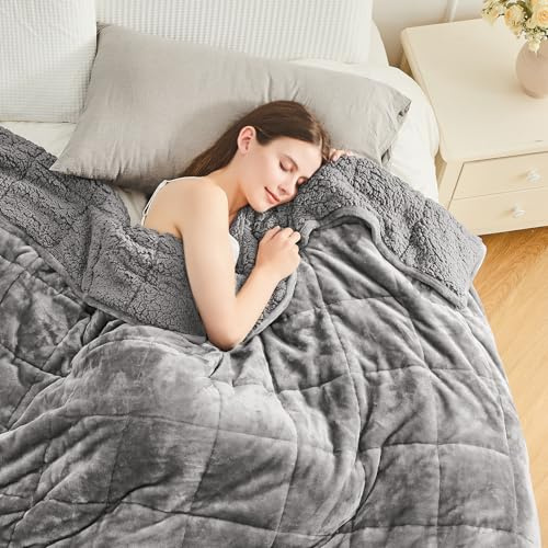 Cottonblue Weighted Blanket 150cm x 200cm 7kg for Queen Ded - Ultra Soft, Cozy Comfort Sherpa Blanket for Relax and Sleep, Heavy Bed Blankets with Cemaric Beads, 60x80 Inches,Grey