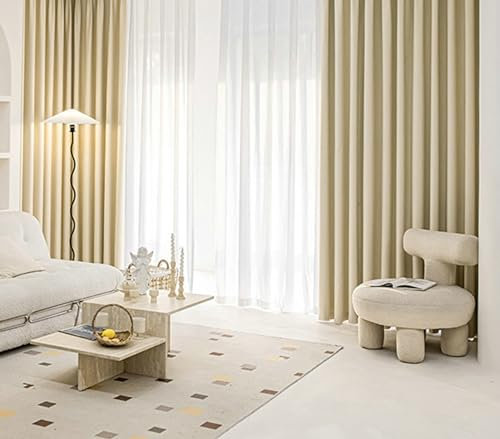 Gualiy Vorhänge mit Ösen 2er Set Blickdicht, Abdunkelnde Vorhänge Einfarbig Ripple Textur Vorhänge B 102 x H 244 cm Fenster Vorhänge Schlafzimmer, Beige Weiß