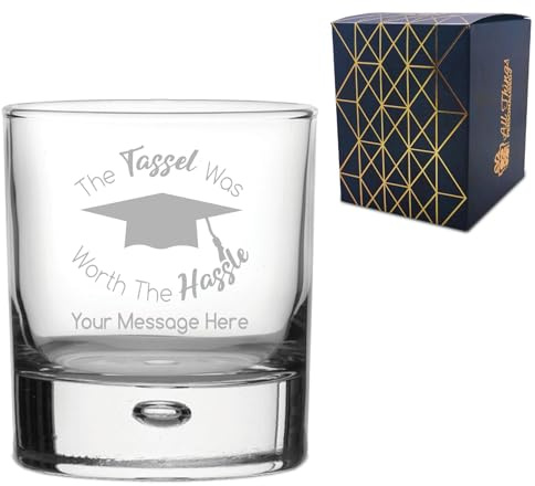 Personalised Engraved Graduation Whisky Tumbler with 'The Tassel was Worth the Hassle' Design, Personalise with Any Name or Message, Gift Box Included, Laser Engraved, Uni College Graduation Gift