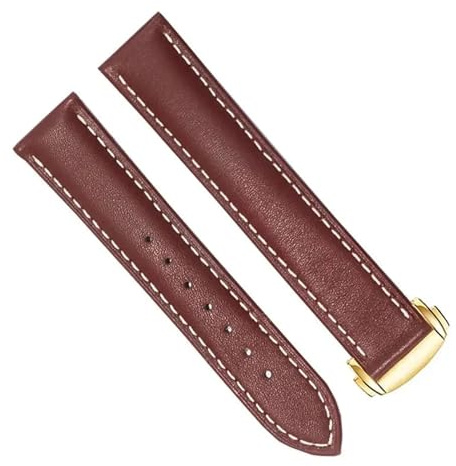 DKWOIS Lederarmband kompatibel mit Omega 300/150 Schwarz Braun Uhrenarmband Faltschließe Zubehör Handgelenkband(Brown A,21mm)