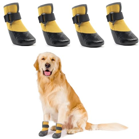 LiebeDD Hundeschuhe Pfotenschutz 4 Stück Hund Verletzung Leckschutz Hundesocken Anti Rutsch Hunde Schuhe Outdoor mit Wasserdicht Sohle, Gelb, XS