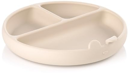Jané Assiette BLW Bébé en Silicone avec Ventouse et Compartiments, Sans BPA, Compatible Micro-ondes, Beige