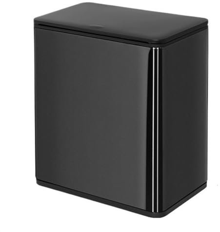 Dh2yjnbf3 Cubo de Basura Papelera de baño Delgada, Papelera de Metal Moderna con Tapa Superior a presión, Papelera Estrecha de 3,1 galones con Cubo de Revestimiento extraíble Papelera Baño(Negro)