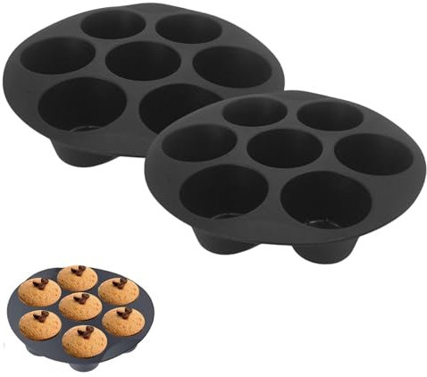 2 teglie per muffin in silicone per 7 muffin, teglia antiaderente, antiaderente, per cupcake, brownies, torte, budini, 17,8 x 17,8 x 4 cm (nero)