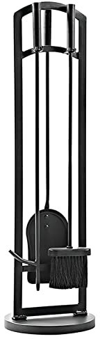 KLYDBMYT 4-teiliges Kaminbesteck-Set, schwarzes Kaminbesteck aus Schmiedeeisen – Ascheschaufel/Schürhaken/Besen, für drinnen und draußen, 73 cm hoch