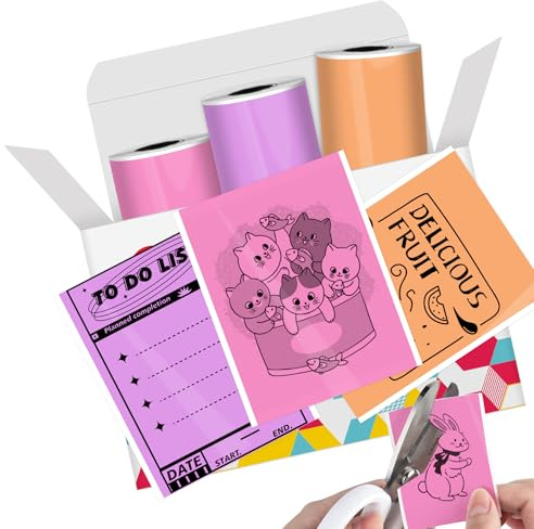 Phomemo Sticker Drucker Papier für Taschendrucker, Thermopapier für T02/M02X/M02L, 20 Jahre Klebrig Papier, 3 Rollen 50mm*3.5m