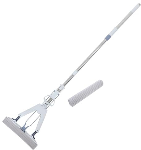 minkissy Mopa de Esponja Plegable para Limpieza de Suelos, Uso Húmedo y Seco, Cabezal Reemplazable, Mango de Acero Inoxidable, Adecuado para Hogar y Azulejos