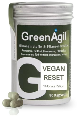 AgilNature Reset Komplex I 90 vegane Kapseln mit Flohsamenschalen, Brokkoli, Chlorella & Pflanzenextrakten I Für Stoffwechsel, Zellschutz & Energie I 15 Tage Kur I Made in Germany I GreenAgil