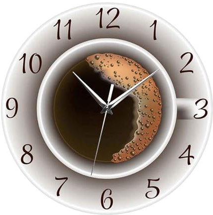 LeeQinersw Kaffee-Wanduhr, Modern 30cm Quarz Groß Rund Wanduhr Dekor, Wanduhr Ohne Tickgeräusche, Leicht zu Lesen für Wohnzimmer, Kinderzimmer, Zimmer, Zuhause, Küche, Schlafzimmer, Büro, Schule