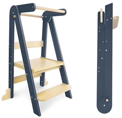 yoakaiax Faltbarer Kleinkind-Küchenturm, Little Partners Lernturm, Holz, Kleinkind-Küchenhocker, Helfer, Stehturm, Kinder-Lernhocker für Küche, Theke, Badezimmer, Grau