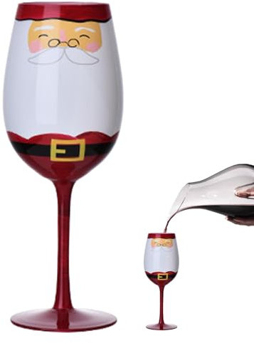 Renopfect Bicchieri da vino natalizi con stelo, bicchieri natalizi - Babbo Natale Albero di Natale Aghi di pino Bicchieri da vino rosso natalizi - Decorazione natalizia in vetro, divertente