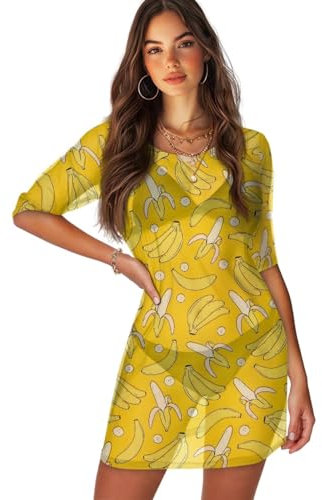 Biyejit Bananen-Überzüge für Damen, kurzärmelig, Strand-Bademode, Bikini, leichter Badeanzug, Kimono, Sommer, Sonnenschutz, Kleidung für Urlaub, Hawaii, Pool, Party, banane, 38
