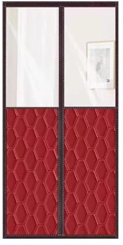 Magnetischer, wärmeisolierter Türvorhang mit sichtbarem Fenster, Oxford-Stoff, Baumwollfüllung, hält kalte Zugluft draußen, Türvorhänge mit Klettband, Rot, 110 x 220 cm