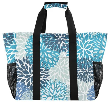 OWFKAY Sac de voyage, sac de sport, sac de sport, sac de plage imperméable, sac de week-end, sac de nuit pour femme, pliable, réutilisable, dahlia bleu abstrait, Dahlia bleu abstrait, Taille unique