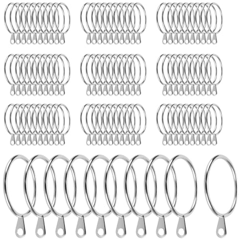 JIAYUET Anillos de cortina de metal, aro de cortina de 32 mm de diámetro interior para barras de ducha, paquete de 100, hierro, plateado