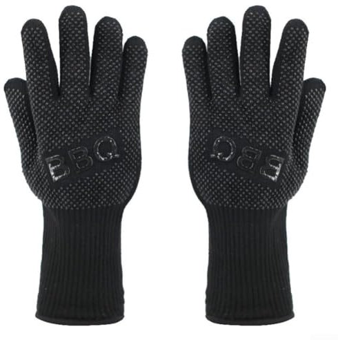 HomeVortex Hitzebeständige Grillhandschuhe, Silikon-Kochhandschuhe, Küchenofenschutz, extra lang, 32 cm, doppellagig, rutschfester Griff zum Grillen, Backen (schwarz1)