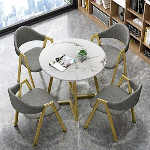 YKWLKJ Küchentisch Set für 4 Personen, Rund Essgruppen Esstisch mit 4 Stühlen Atmungsaktiv, 80 * 80cm Konferenztisch(Dark Gray)