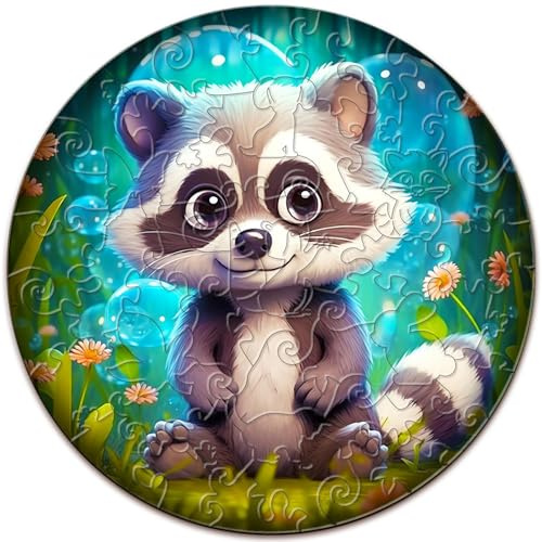 SECOGM Holzpuzzle Kinder, Süßer Waschbär Kinderpuzzle ab 3 Jahren, Unregelmäßiges Großteile-Puzzle 50 Teilen, Vorschul-Lernpädagogisches Puzzle,29×29 cm