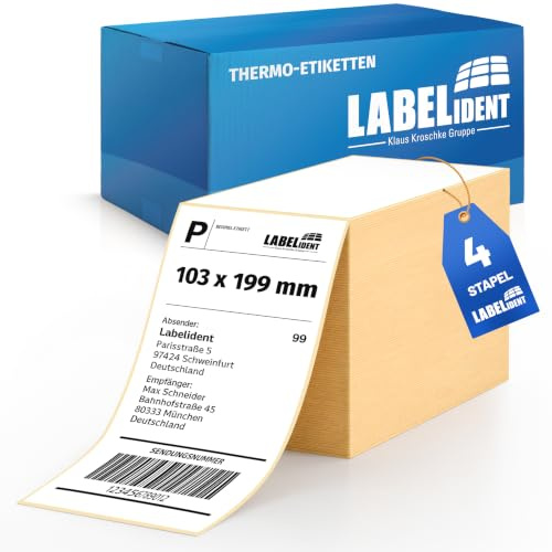 Labelident Versandetiketten 103 x 199 mm - Thermo-Falzetiketten Leporello, 4.000 Etiketten, selbstklebend für DHL